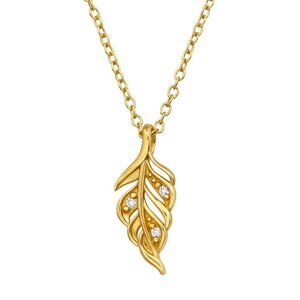 14K Gold Vermeil Leaf Pendant Necklace | CZ Stones